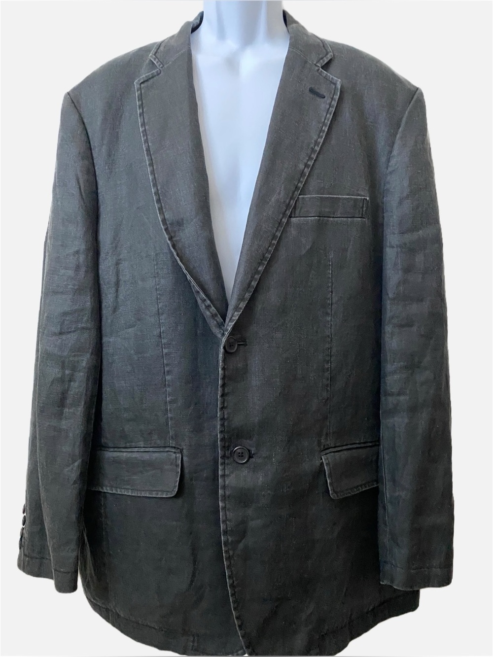Alfani Linen Blend Denim Look Two Button Blazer charcoal grey Jeans casual Layer